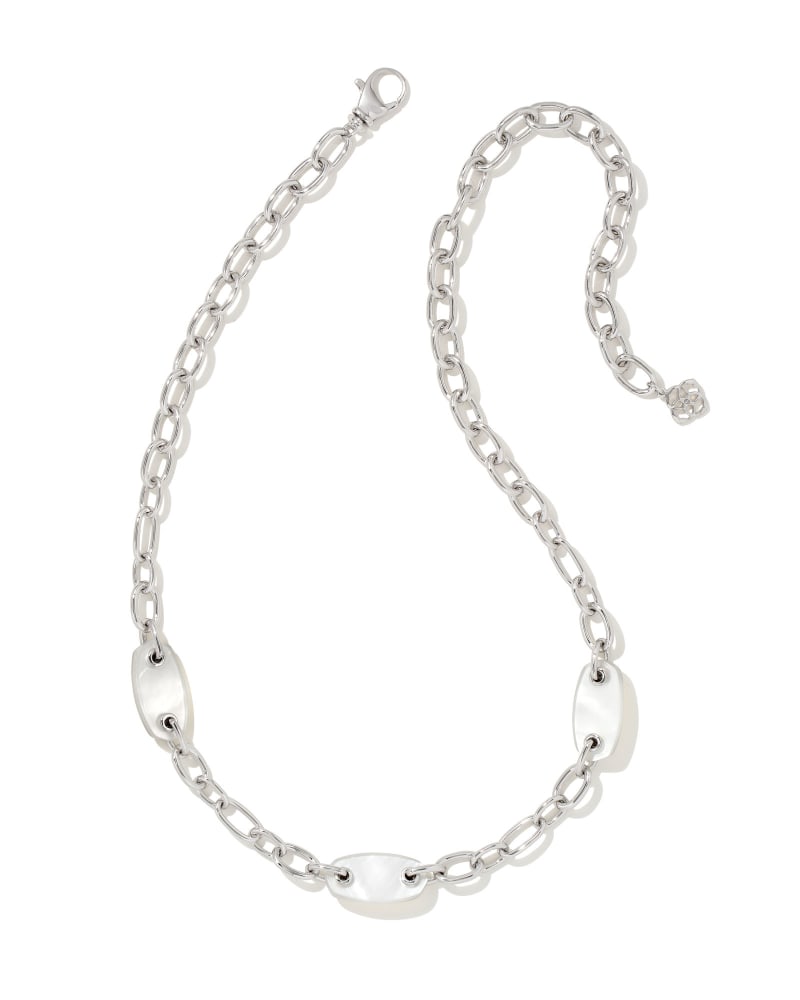 Ashlyn Silver Mixed Chain Necklace in Ivory Mother-of-Pearl image number 0